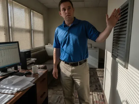 Manager notices warm air from vent, sign of commercial HVAC trouble in Aubrey office