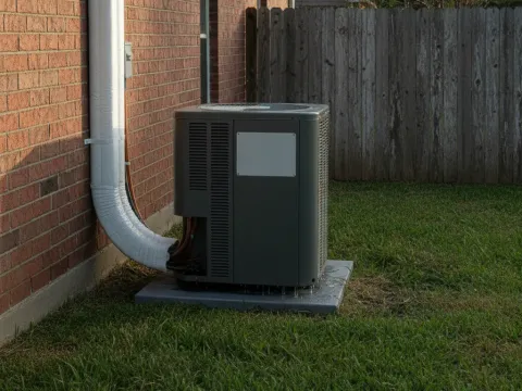 Completed outdoor condenser unit after mini-split installation at Aubrey home