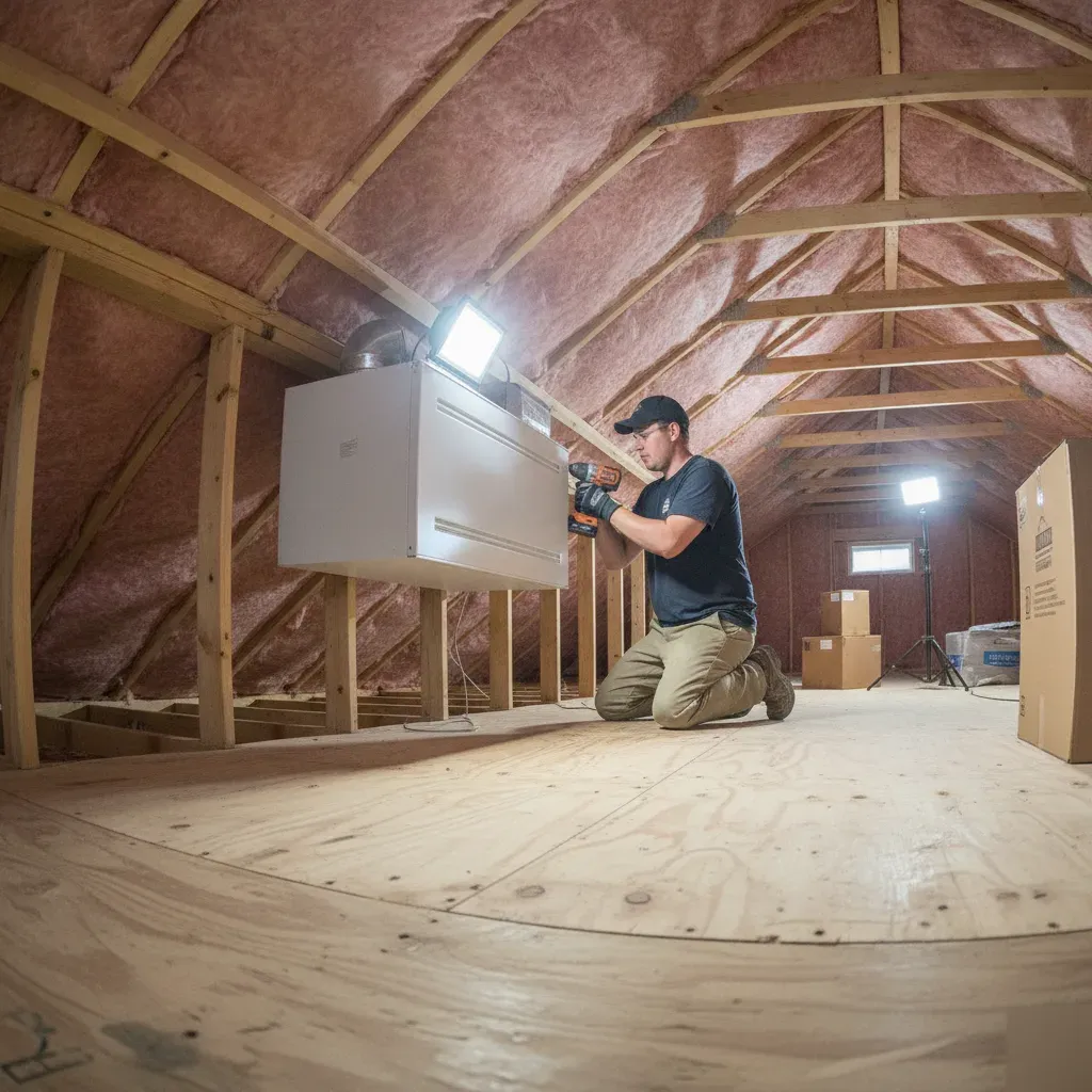 ERV ventilation unit installed in the attic of an Aubrey home