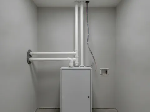 Finished high-efficiency furnace installation result in an Aubrey home
