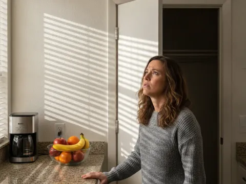 Homeowner noticing air vent issue in Aubrey kitchen before purifier service