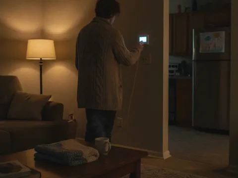 Homeowner adjusting thermostat at home before scheduling heating maintenance in Providence Village