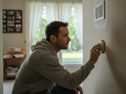 Aubrey homeowner checks the thermostat and vent before calling for a furnace safety inspection