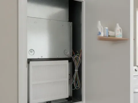 Clean air handler closet after HVAC maintenance service in Providence Village home