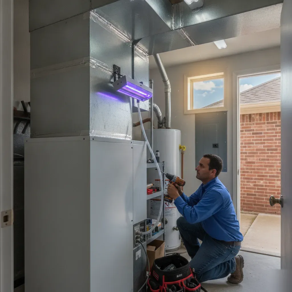 Ductwork and HVAC system prepared for UV air purifier installation in an Aubrey home
