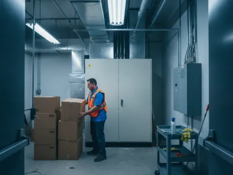 Facilities manager clears mechanical room access before Aubrey commercial VRF service visit