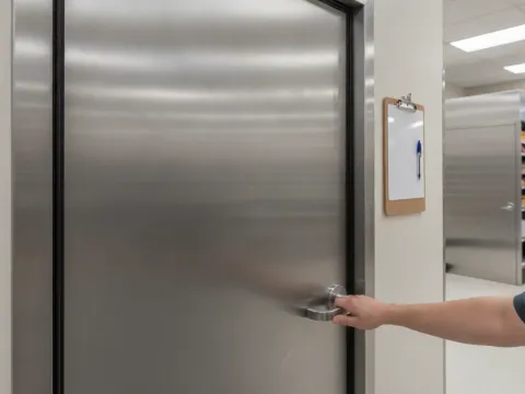 Repaired walk-in cooler door seal with clean gasket in Aubrey store