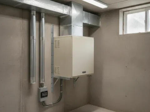 Finished whole-house dehumidifier install with digital control panel in Aubrey home